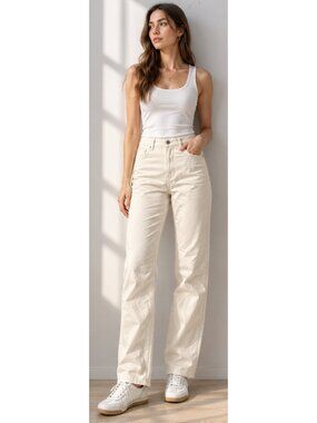 ADOLFO DOMINGUEZ High Rise Straight Leg Jeans Ecru Cream 6 Preppy Minimalist